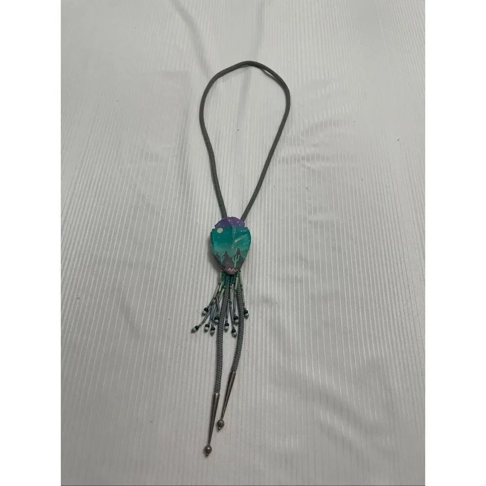Vintage Desert Mountain Scene Southwestern Bolo Tie Rare